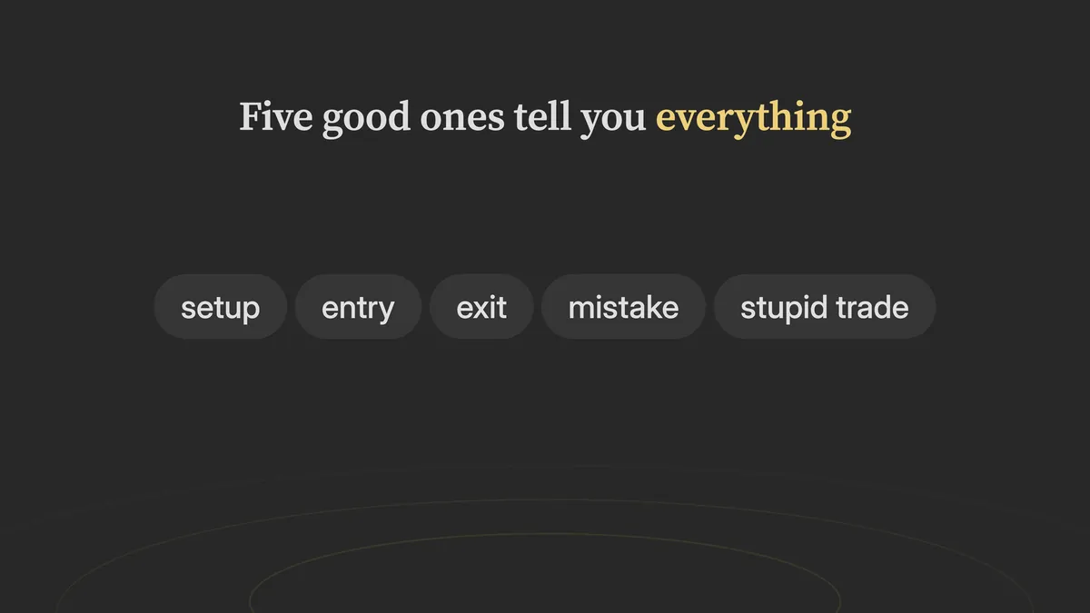 Five tags: setup, entry, exit, mistake, stupid trade.